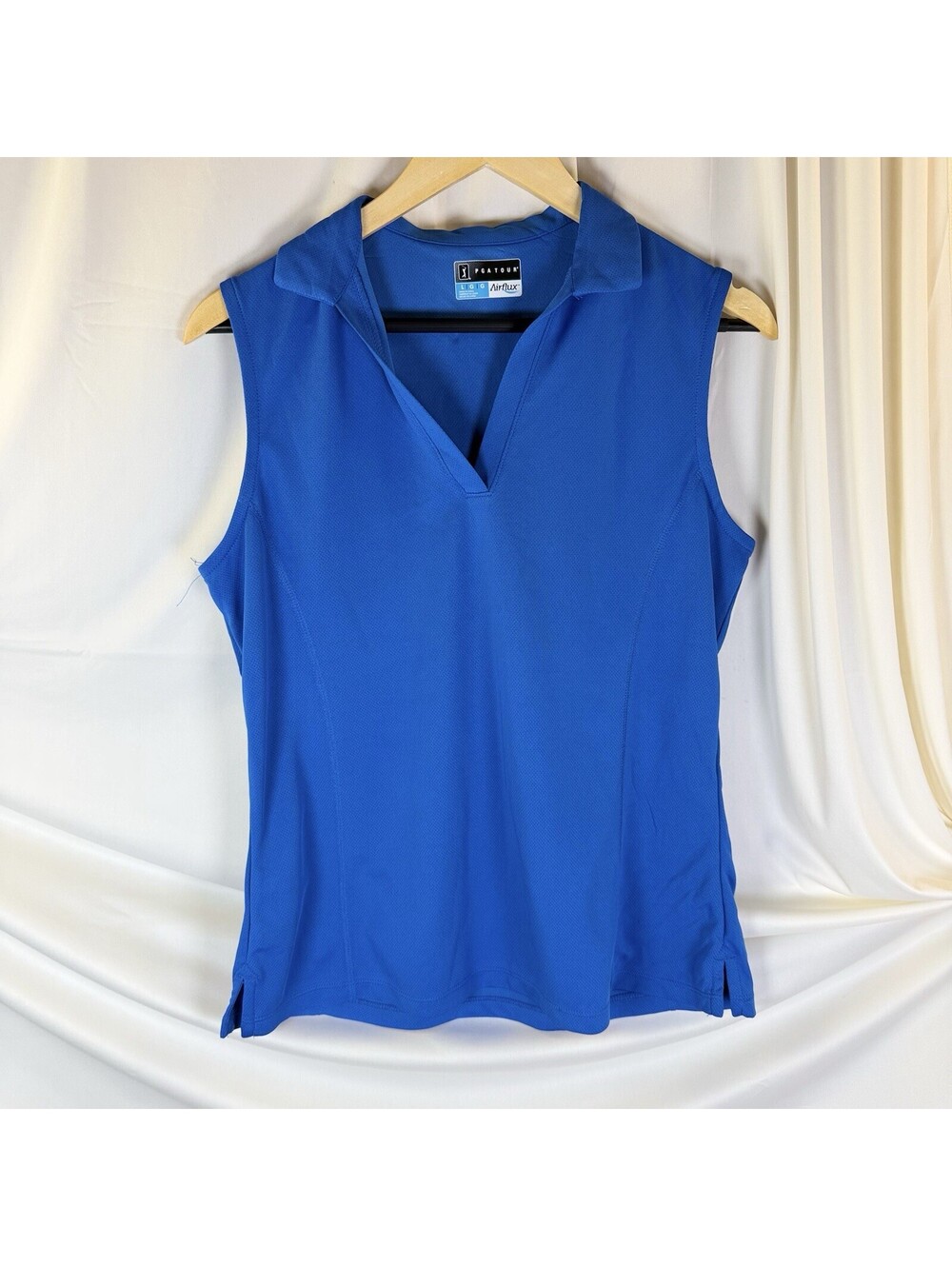 PGA Tour Princess Blue Womens Sleeveless Airflux Polo Size L Golf Cobalt